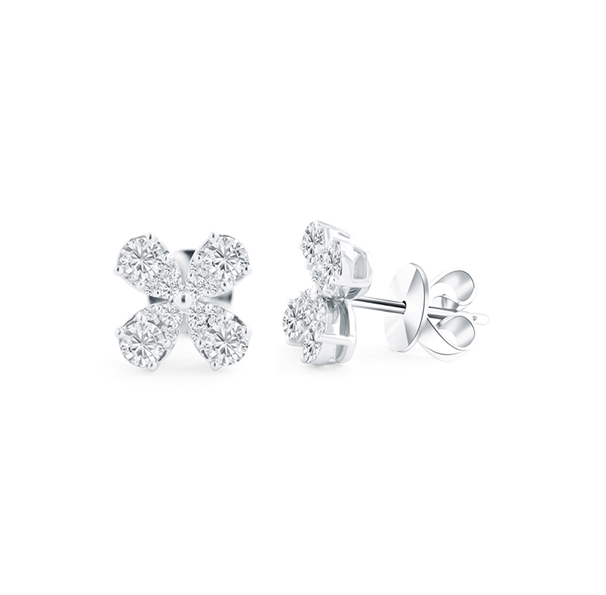 18K White Gold Diamond Flower Earrings